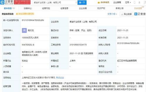 紫金矿业上海再布局 10亿注册资本投资公司瞄准国内贸易代理新赛道